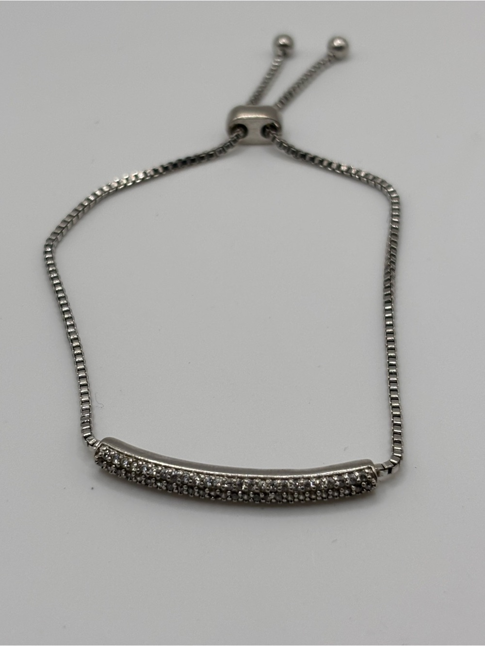 Silver Pave Bar Adjustable Bracelet - Silver